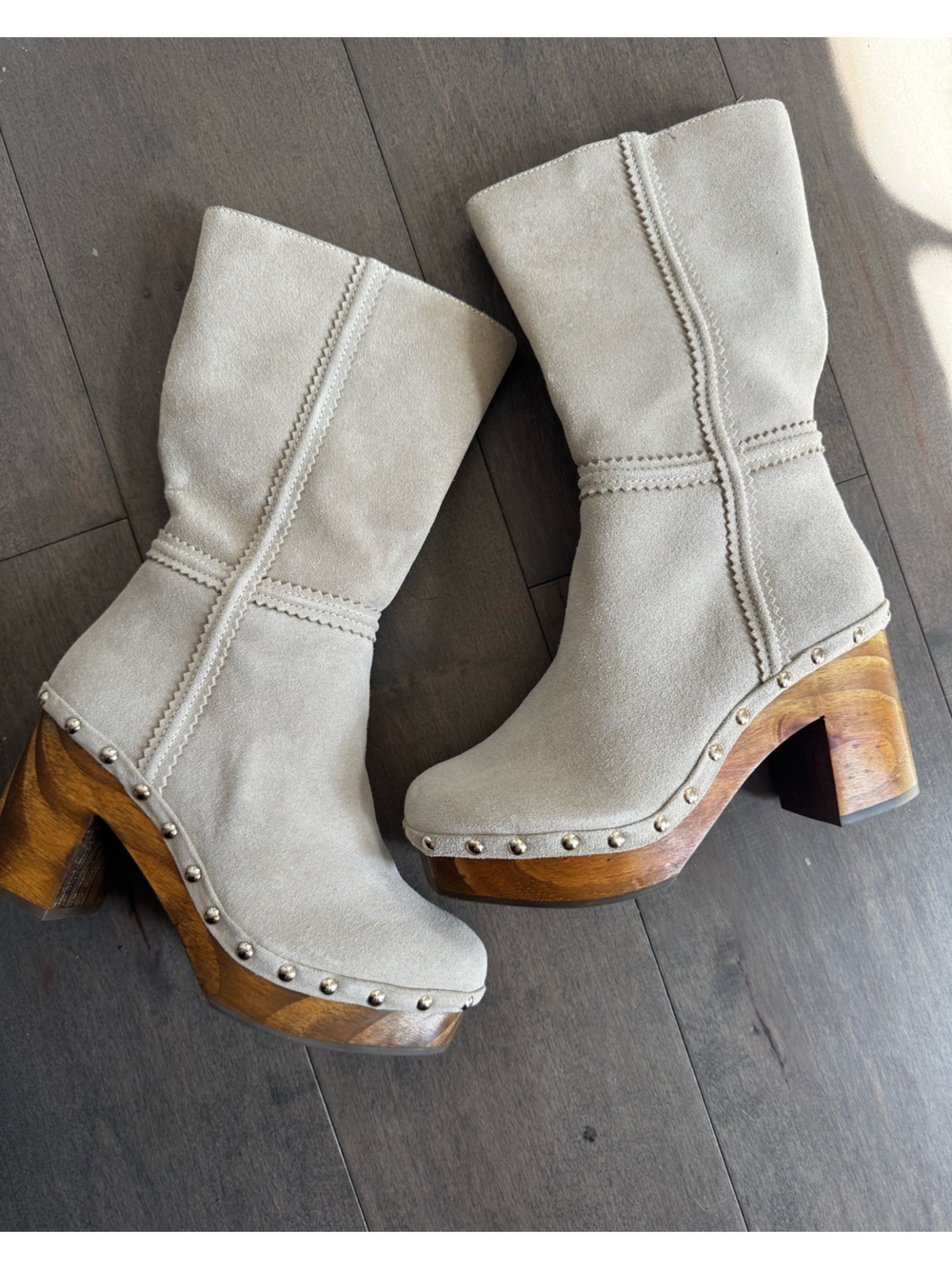 Matisse Stone:Cream 8 Suede Studded Block Heel Boots